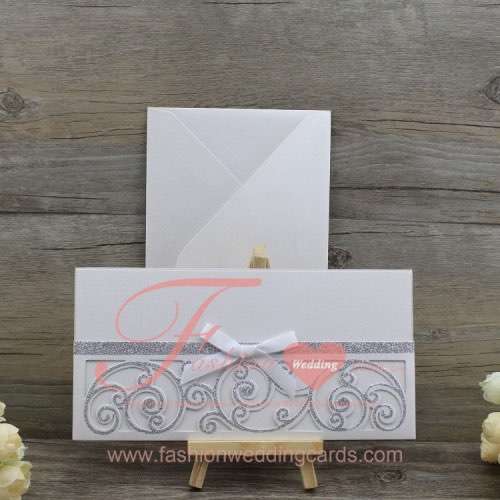 Pocket Style Lazer Cut Silver Wedding Invitations