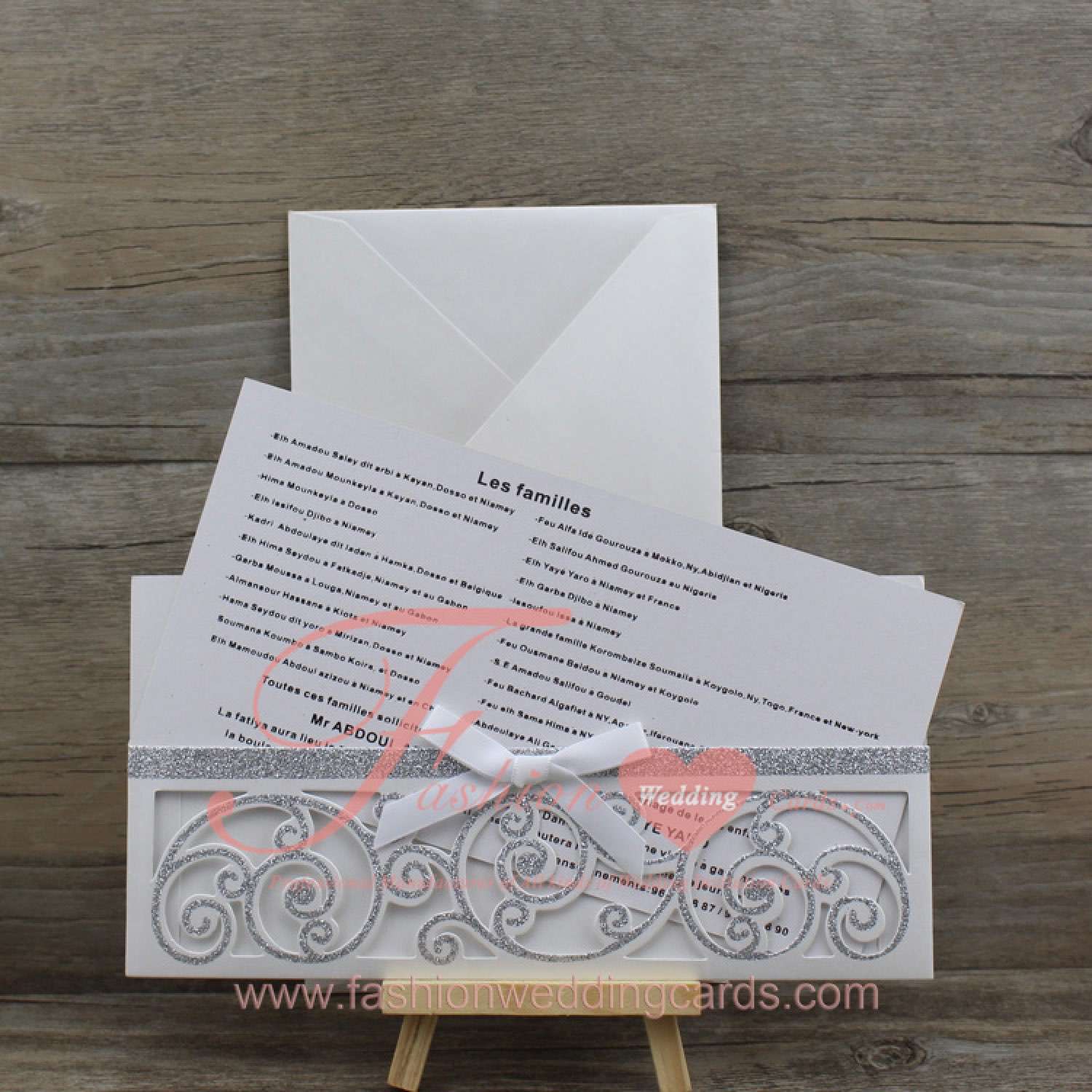 Pocket Style Lazer Cut Silver Wedding Invitations