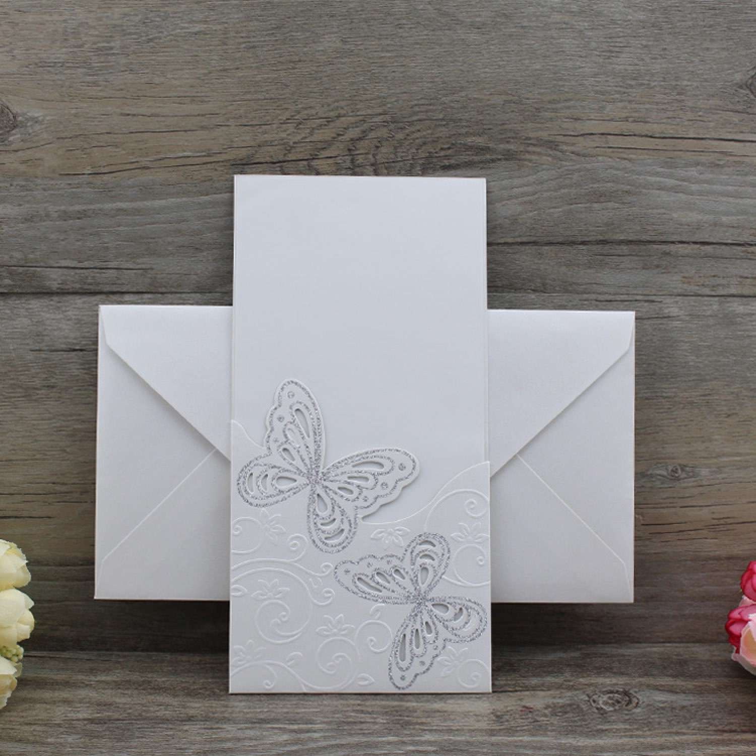Glitter Butterfly Invitation Card Embossing Wedding Invitation Customized 