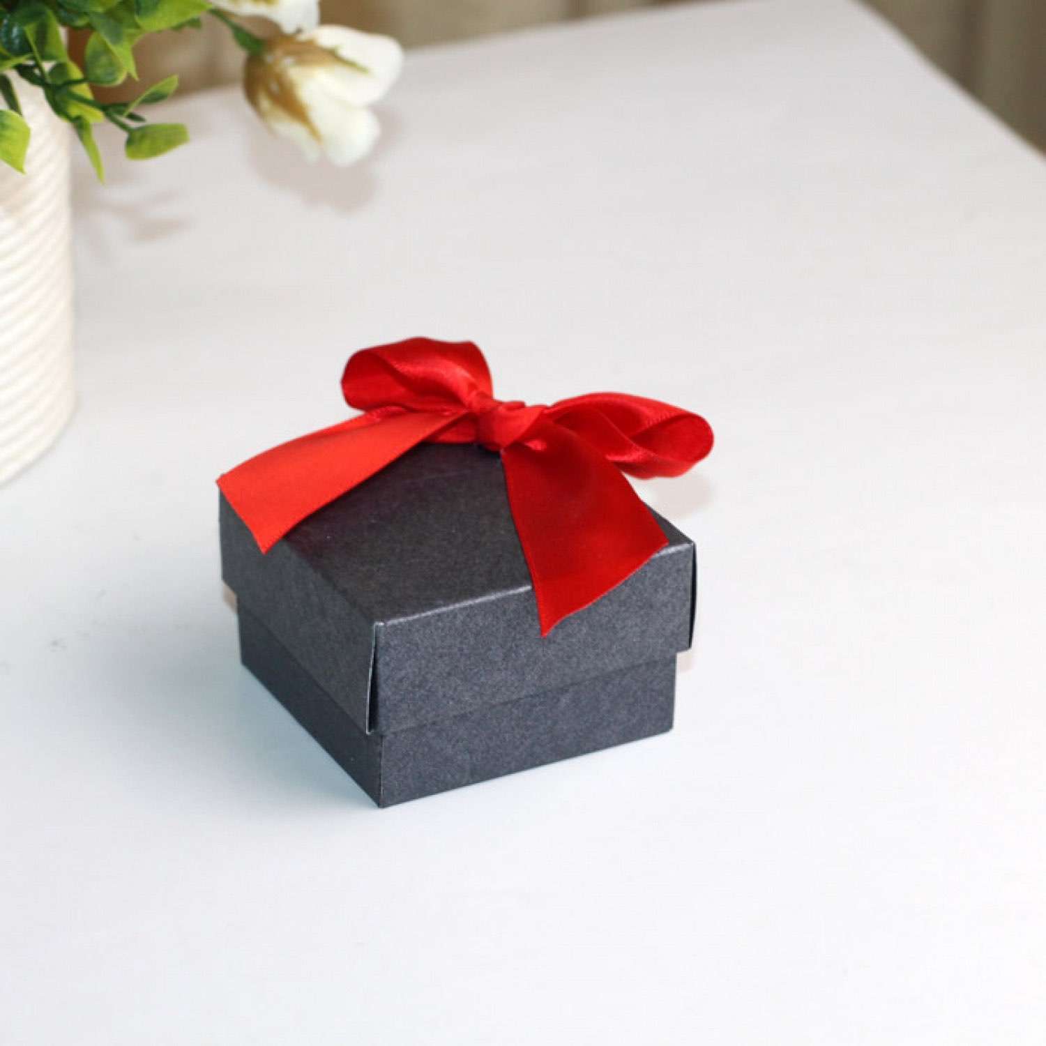 Wedding Box Black Candy Box with Red Ribbon Bow
