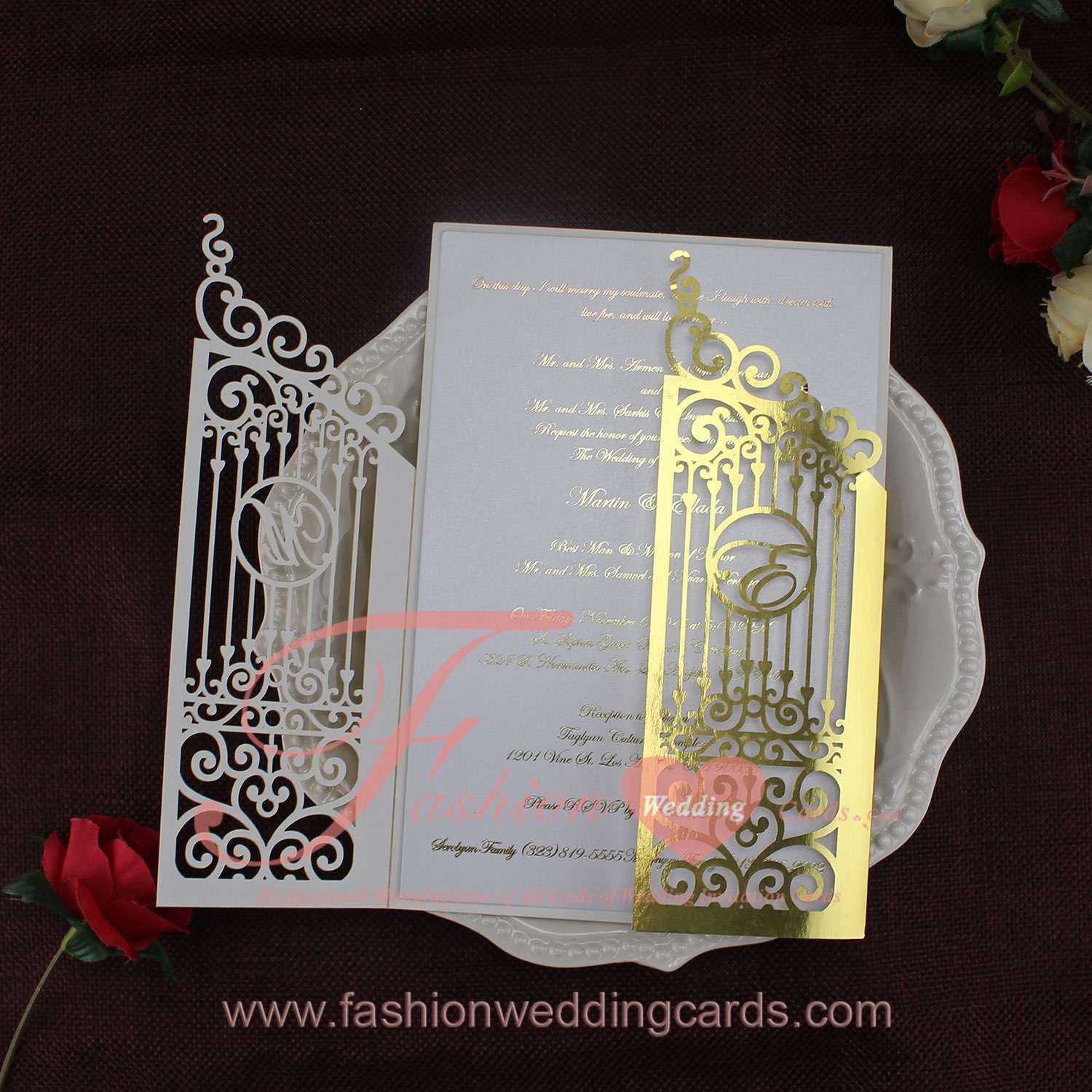 Luxury Metallic Gold Gate Laser Cut Wedding Invitations
