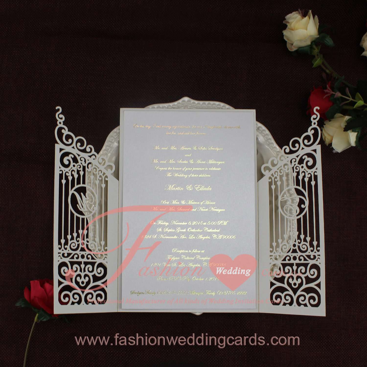 Luxury Metallic Gold Gate Laser Cut Wedding Invitations